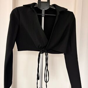 Zara Black Long Sleeve Tie-Front Crop Top